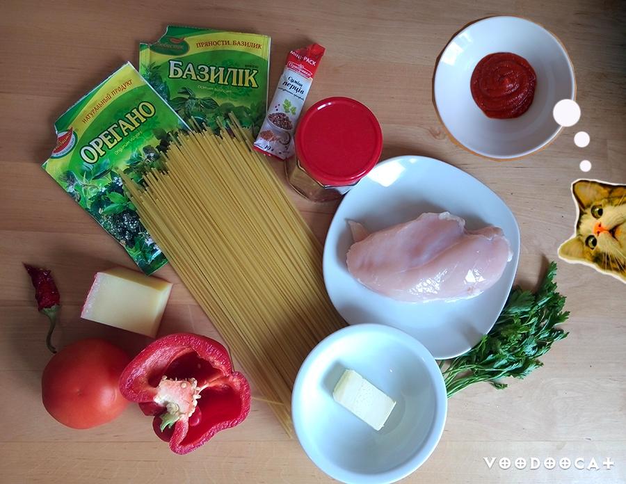 Рецепт пасты с курицей с острым соусом из перца и помидоров пошаговый с фото